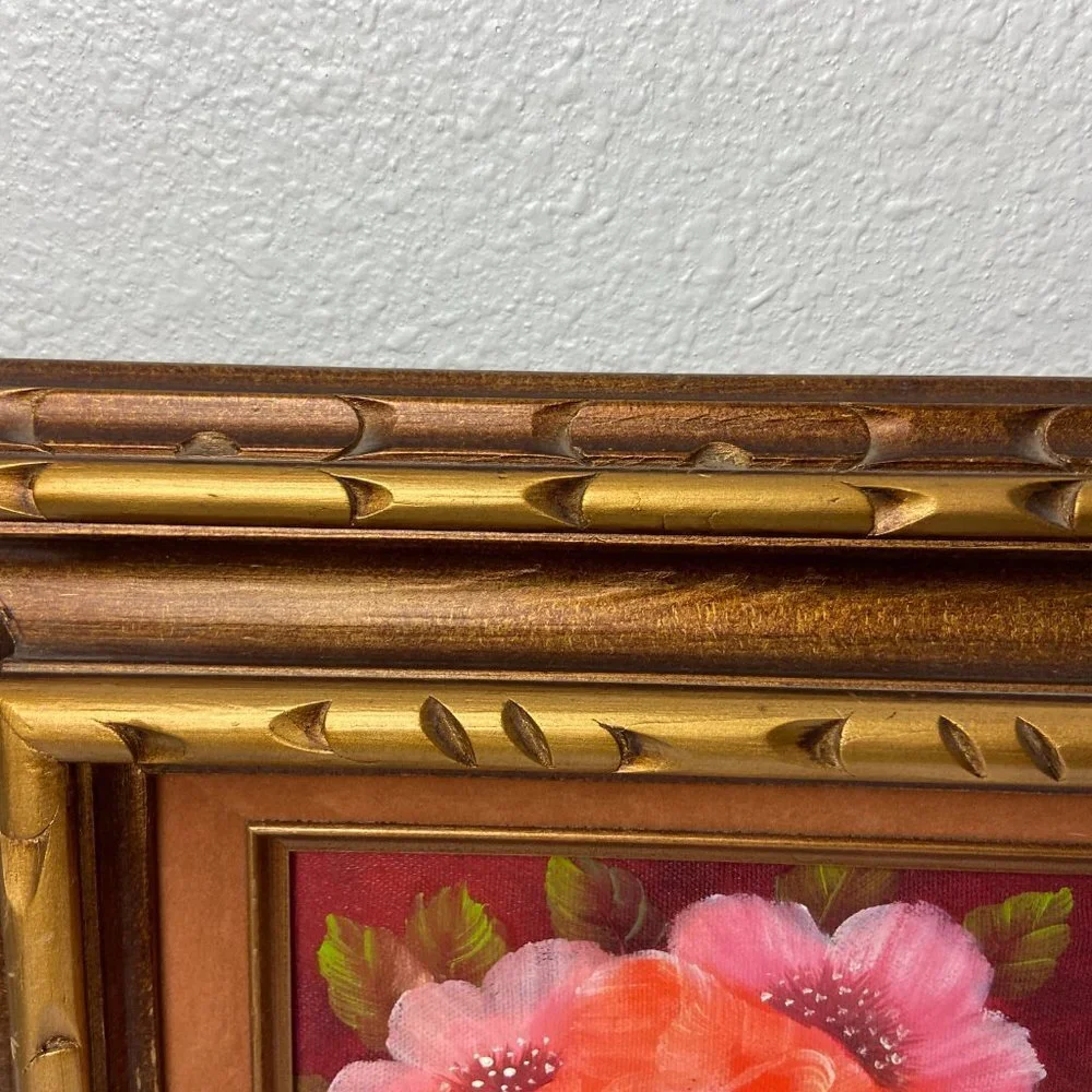 Vintage Original  Painting  Artist Wooden Frame Gold Patina